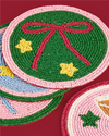 Set of Four Christmas Beaded Cocktail Coasters by Eleanor Bowmer
